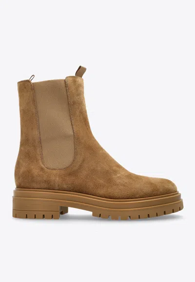 Gianvito Rossi Chester Suede Ankle Boots In Sand