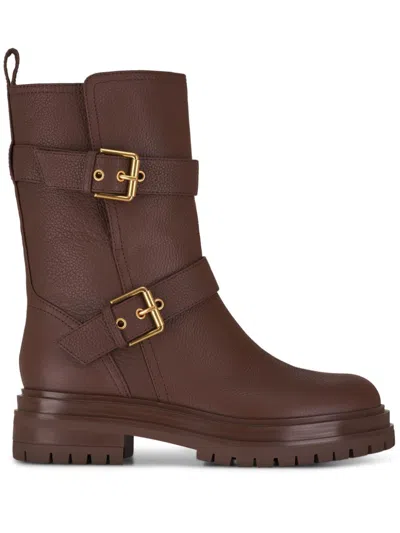 Gianvito Rossi Thiago Flair Buckled Textured-leather Boots In Brown