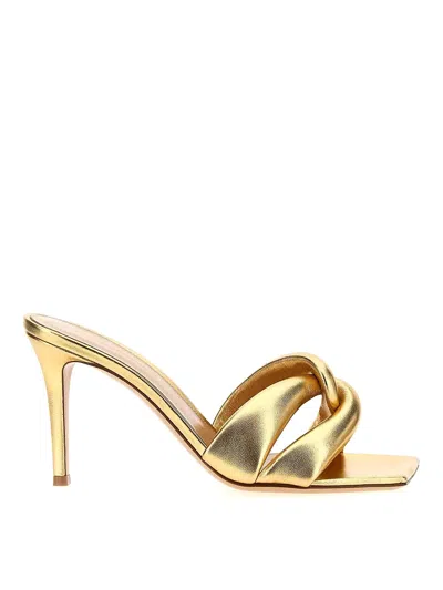 Gianvito Rossi Love Knot Metallic Square Toe Mules In Gold