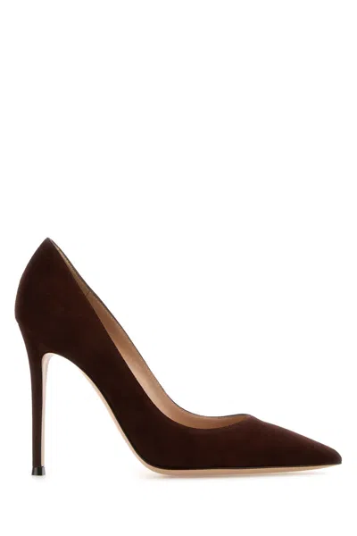 Gianvito Rossi Suede Pointed Toe Pumps In Brown