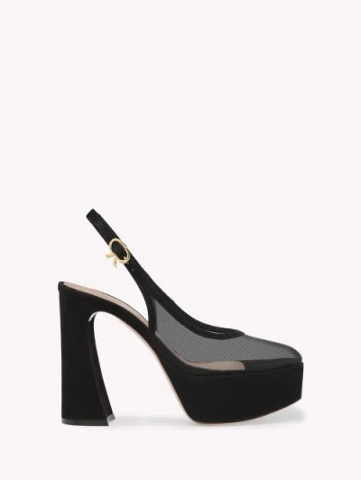 Gianvito Rossi 70 Suede-trimmed Mesh Platform Pumps In Black