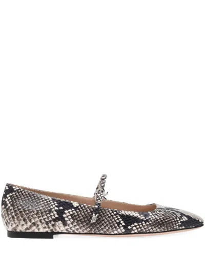 Gianvito Rossi Christina Snake-effect Leather Mary Jane Flats In Animal Print