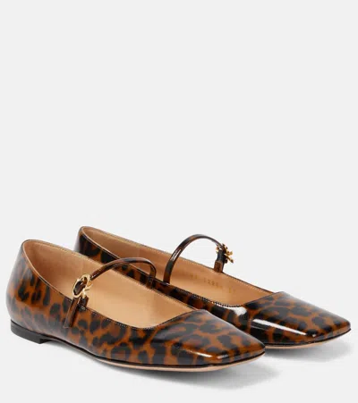 Gianvito Rossi Christina 05 Leopard-print Glossed-leather Mary Jane Flats In Animal Print