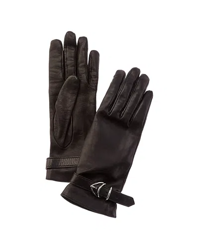 Gianvito Rossi Clash Silk-lined Leather Gloves In Brown