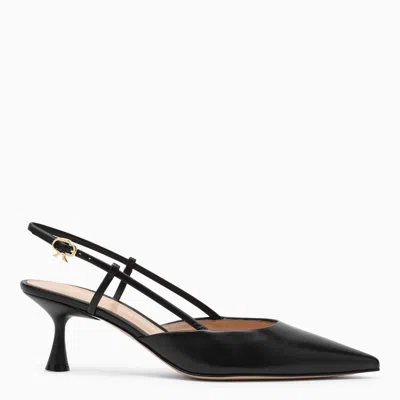 GIANVITO ROSSI CLASSIC BLACK LEATHER SANDAL WITH LOW HEEL AND POINTED DESIGN