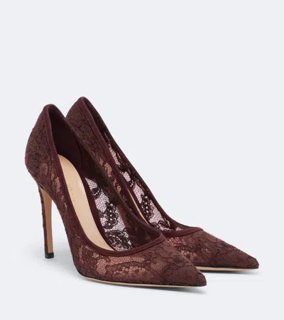 Gianvito Rossi Claudia 105 Suede-trimmed Lace Pumps In Burgundy