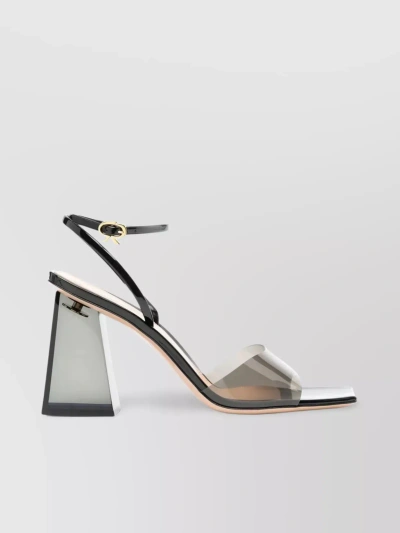 GIANVITO ROSSI CLEAR BLOCK HEEL SANDAL WITH RIBBON BUCKLE