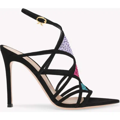 Gianvito Rossi Embellished Mesh And Suede Sandals In Black