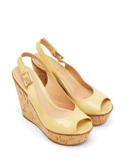 Pre-owned Gianvito Rossi Cork Platform Wedge Sandals In Yellow