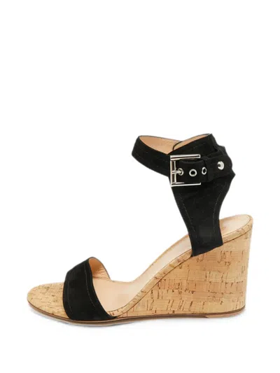 Pre-owned Gianvito Rossi Cork Wedge Sandals In Black
