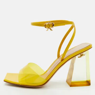 Pre-owned Gianvito Rossi Cosmic Size 36 Yellow Patent And Pvc Ankle Wrap Sandals