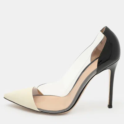 Gianvito Rossi Cream/black Patent Leather And Pvc Plexi Pumps In White