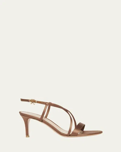 Gianvito Rossi Crepe Satin Crisscross Strappy Stiletto Sandals In Brown