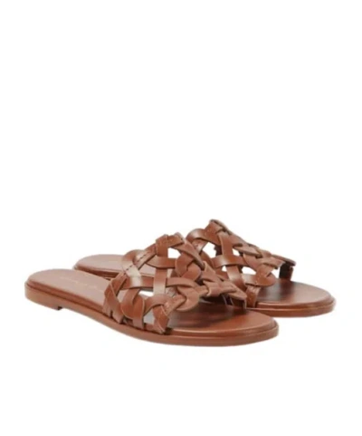 Gianvito Rossi Amalfi Leather Flat Sandals In Brown