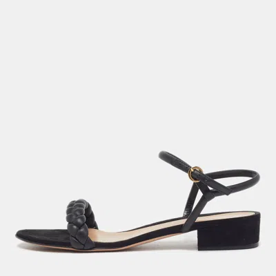 Pre-owned Gianvito Rossi Cruz Size 40.5 Black Braided Leather Flat Sandals