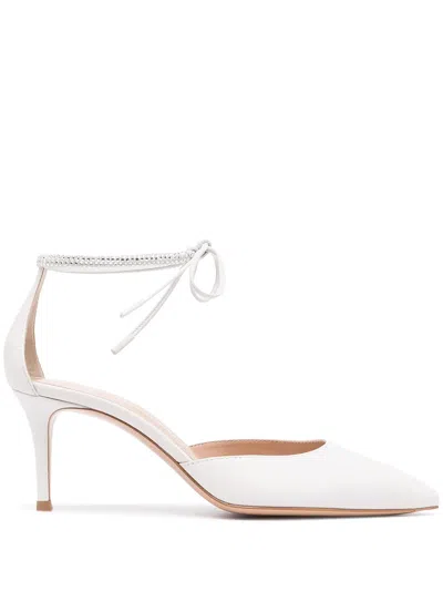 Gianvito Rossi Crystal Ankle-tie Pumps In White