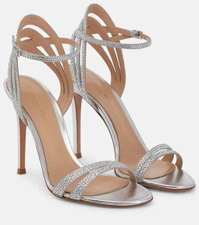 Gianvito Rossi Crystal-embellished Leather Sandals In Silver