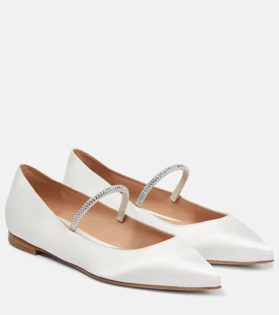 Gianvito Rossi Crystal-embellished Satin Ballet Flats In White