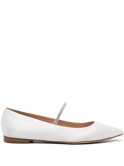 Gianvito Rossi Crystal-embellished Satin Ballet Pumps In White