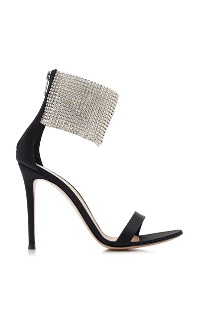 Gianvito Rossi Crystal-embellished Satin Sandals In Black