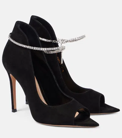 Gianvito Rossi Crystal-embellished Suede Sandals In Black