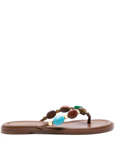 Gianvito Rossi Crystal-embellished Thong Sandals For Women In Leather Brown