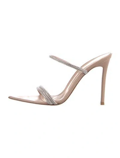 Pre-owned Gianvito Rossi Crystal Embellishments Slides In Neutral