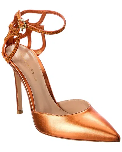 Gianvito Rossi Crystal Fleur 105 Leather Pump In Orange