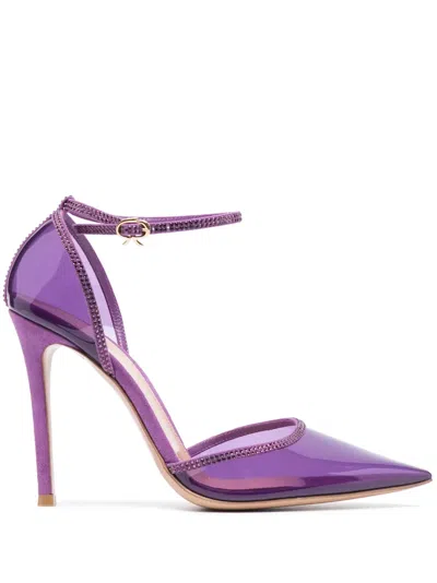 Gianvito Rossi 105 Crystal-embellished Suede-trimmed Pvc Pumps In Purple