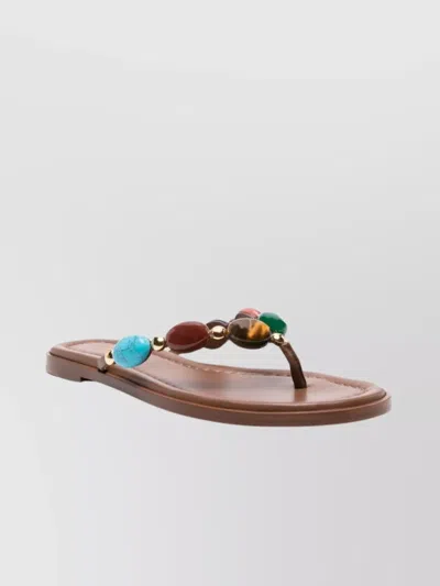 Gianvito Rossi Multicolor Stone Flat Thong Sandals In Brown