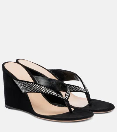 Gianvito Rossi Crystal-embellished Satin Thong Sandals In Black