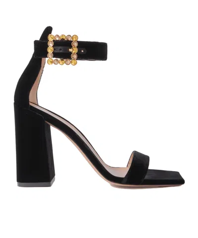 Gianvito Rossi Crystal-embellished Velvet Sandals In Black