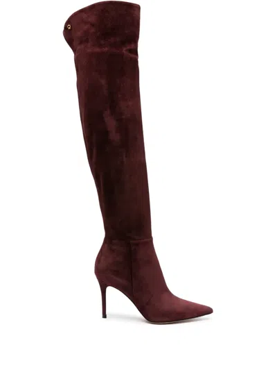Gianvito Rossi Cuissard 90mm Suede Boots In Red