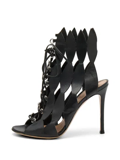 Pre-owned Gianvito Rossi Cutout Lace-up Ankle Boots In Black