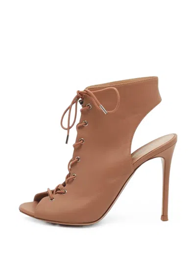 Pre-owned Gianvito Rossi Cut-out Lace-up Booties In Neutrals