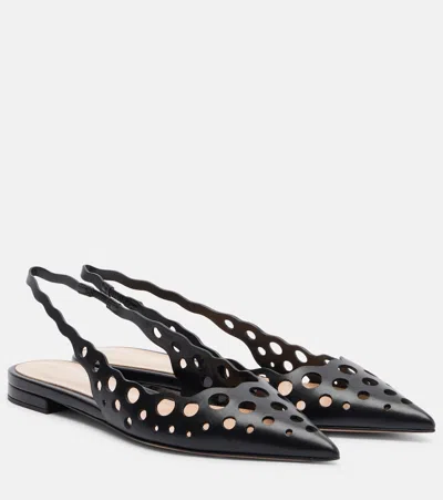 Gianvito Rossi Perforated Nappa Leather Slingback Flats In Black