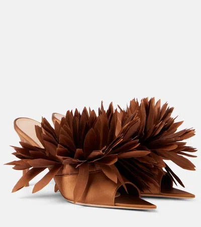 Gianvito Rossi Daniah 85 Appliqué Crêpe Satin Mules In Brown