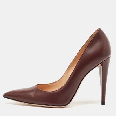 Pre-owned Gianvito Rossi Dark Burgundy Leather Gianvito 105 Pointed Toe Pumps Size 37