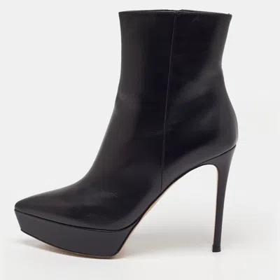 Pre-owned Gianvito Rossi Dasha Size 39.5 Black Leather Platform Ankle Length Boots