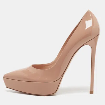 Pre-owned Gianvito Rossi Dasha Size 41 Beige Patent Leather Platform Pumps In Sand