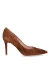 Gianvito Rossi Pointed-toe Suede Stiletto Pumps With Leather Sole In Brown