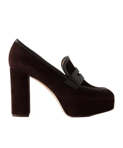 GIANVITO ROSSI DEAUVILLE 70 LEATHER-TRIMMED CORDUROY PLATFORM PUMPS