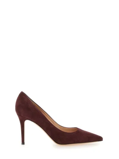 Gianvito Rossi Pointed Toe Suede Stiletto Heel Pumps In Burgundy