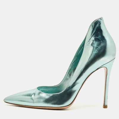 Pre-owned Gianvito Rossi Decollete Size 39 Metallic Blue Leather Pumps