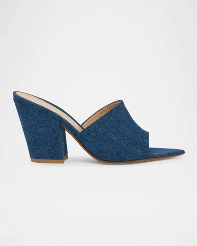 Gianvito Rossi Denim Block-heel Mule Sandals In Blue