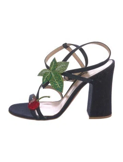 Pre-owned Gianvito Rossi Denim Crystal Embellishments Slingback Sandals In Blue