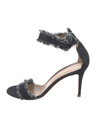 Pre-owned Gianvito Rossi Denim Raw-edge Trim Sandals In Blue