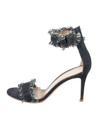 Pre-owned Gianvito Rossi Denim Raw-edge Trim Sandals In Blue