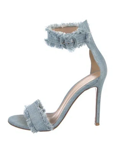 Pre-owned Gianvito Rossi Denim Raw-edge Trim Sandals In Blue