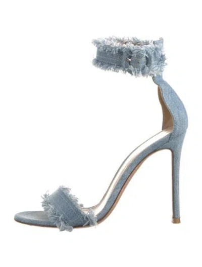 Pre-owned Gianvito Rossi Denim Raw-edge Trim Sandals In Blue